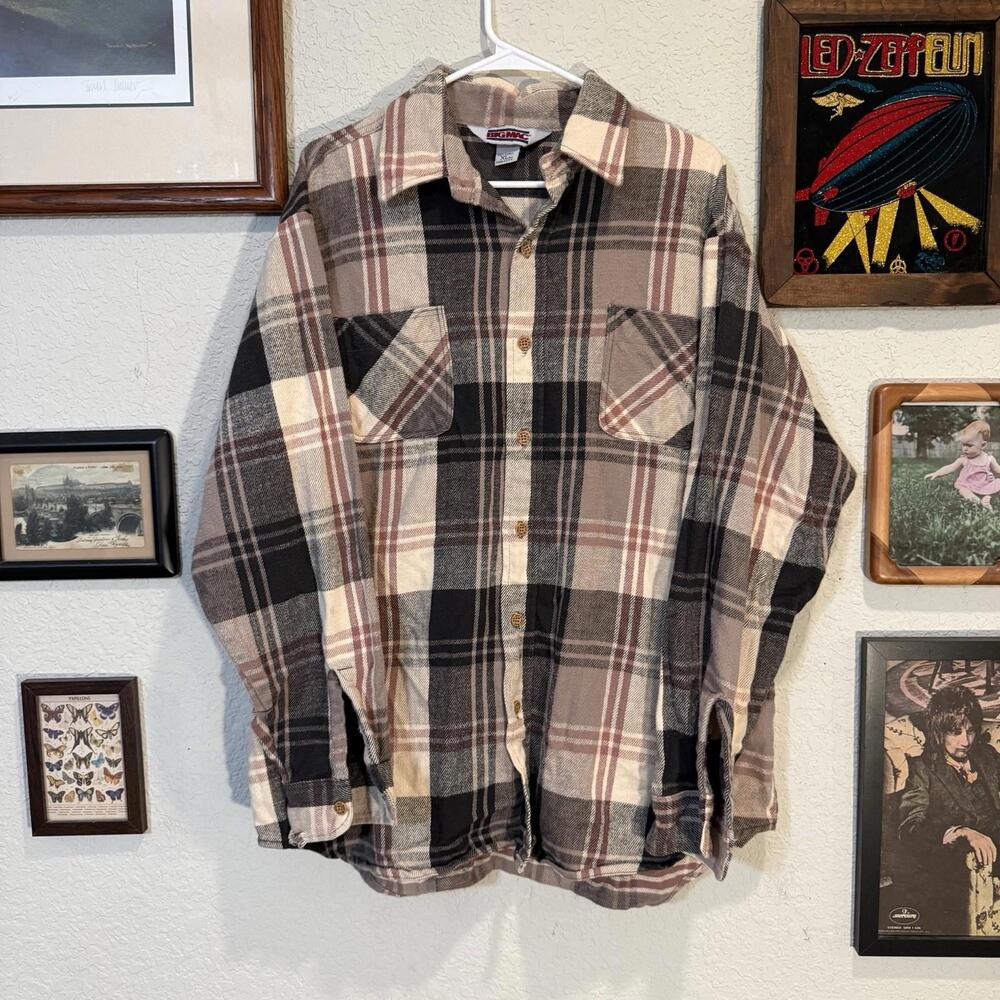 Vintage 60s/70s RARE Big Mac Tan Brown Flannel Shirt Men's XL Tall‎ Plaid